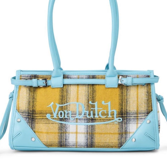 Von Dutch Handbags - Von Dutch Lane Blue and Yellow Plaid Shoulder Bag